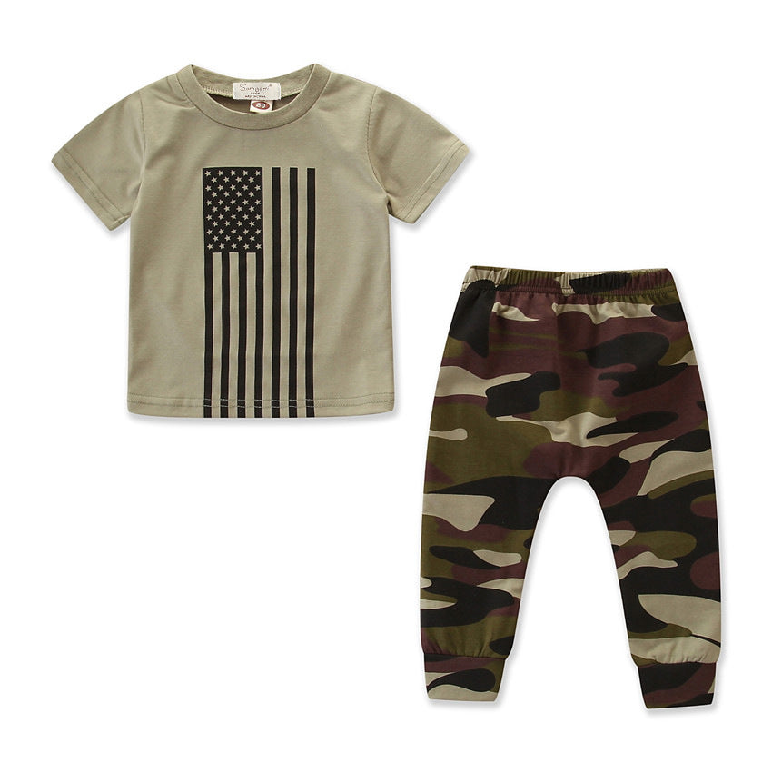 Little Kids' Suit Summer Men's Clothing Independence Day Flag Camouflage Suit